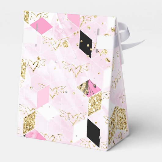 ピンク、黒、金ゴールドの幾何学模様 フェイバーボックス (裏面サイド)