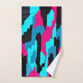 ピンク、黒、青の抽象芸術アートプリント   バスタオルセット (ハンドタオル)