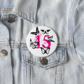 ピンク「15'の黒い蝶ボタン 缶バッジ (インサイチュ)