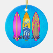 ピンク Born To Surf セラミックオーナメント (正面)