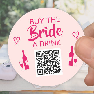 ピンク Buy the Bride a Drink QRコード バチェラー ラウンドシール