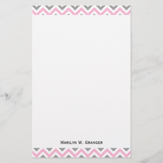 ピンク、DKグレイ白い大きなシェブロンジグザグパターン 便箋 (正面)