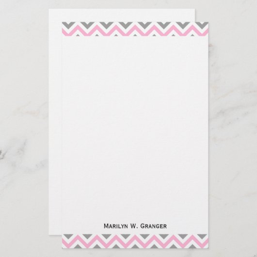 ピンク、DKグレイ白い大きなシェブロンジグザグパターン 便箋 (正面/裏面)