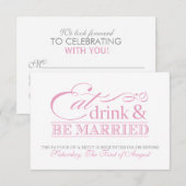 ピンク Eat Drink and Be Married ウェディング出欠確認 出欠カード (正面/裏面)