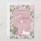 ピンク | Green Llama Love Cactus Girl Baby Shower 招待状 (正面)