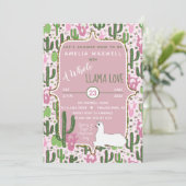 ピンク | Green Llama Love Cactus Girl Baby Shower 招待状 (スタンド正面)