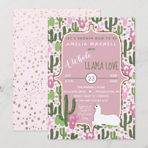 ピンク Green Llama Love Cactus Girl Baby Shower 招待状