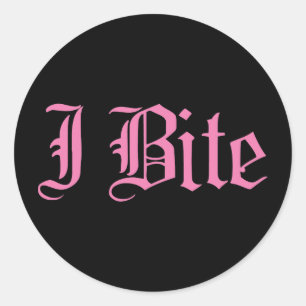 ピンク「I Bite」文字 ラウンドシール