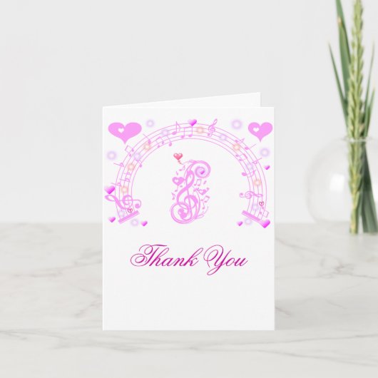 ピンク、Love_の音楽ノート サンキューカード (正面)