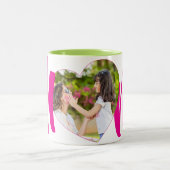 ピンク「MoM」フォトハート パーソナライズされた ツートーンマグカップ (中央)