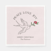 ピンク | PEACE LOVE JOYスノーバードクリスマスホリデー スタンダードランチョンナプキン (正面)