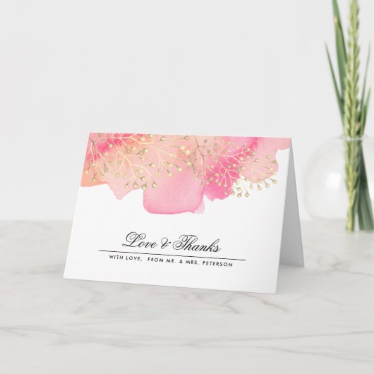 ピンク | Peach Branches 結婚's Thank You Photo Card サンキューカード (正面)