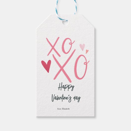 ピンク「XOXO」ハートハッピーバレンタインデー ギフトタグ (正面)