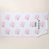 ピンク「XOXO」ハートハッピーバレンタインデー ビーチタオル (正面)