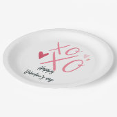 ピンク「XOXO」ハートハッピーバレンタインデー ペーパープレート (アングル)