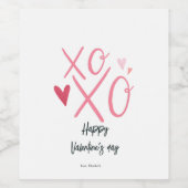 ピンク「XOXO」ハートハッピーバレンタインデー ワインラベル (シングルラベル)