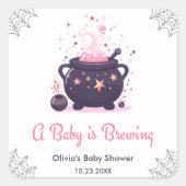 ピンクAベビーがハロウィーンの赤ちゃんシャワーを醸造している スクエアシール (正面)