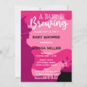 ピンクAベビーがハロウィーン魔女の赤ちゃんシャワーを醸造している 招待状 (正面)