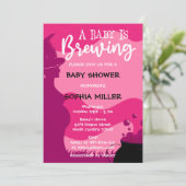ピンクAベビーがハロウィーン魔女の赤ちゃんシャワーを醸造している 招待状 (スタンド正面)
