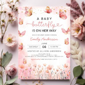 ピンクAベビー蝶が彼女の方法の女の子シャワー 招待状