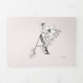 ピンク'A'モノグラム美しいスケッチフローラ結婚ズ 三つ折り招待状 (カバー)