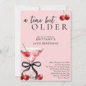 ピンクA Tiniビット古いさくらんぼMartini 30th誕生日 招待状 (正面)