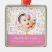 ピンクABC誕生Stat赤ちゃん女の子フォトクリスマス メタルオーナメント (正面)