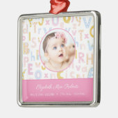 ピンクABC誕生Stat赤ちゃん女の子フォトクリスマス メタルオーナメント (左)