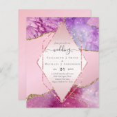 ピンクAGATESparkles結婚式招待状予算 (正面/裏面)