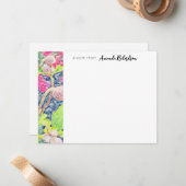 ピンクAnemone青アクセント水彩フラット ノートカード (正面/裏面インサイチュ)