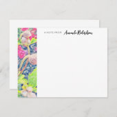 ピンクAnemone青アクセント水彩フラット ノートカード (正面/裏面)