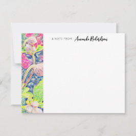 ピンクAnemone青アクセント水彩フラット ノートカード