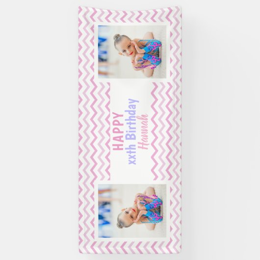 ピンクAny Age Girl写真ガーリー誕生日パーティー 横断幕 (縦)