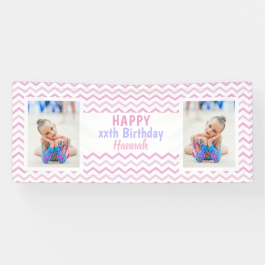 ピンクAny Age Girl写真ガーリー誕生日パーティー 横断幕 (横)