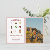 ピンクAny Year Rodeo Cowboy子供の誕生日写真 招待状 (スタンド正面)