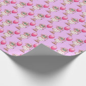 ピンクBaloon.を保持しているベビーのヒツジの女の子 ラッピングペーパー (角)