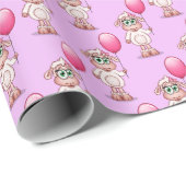 ピンクBaloon.を保持しているベビーのヒツジの女の子 ラッピングペーパー (ロールコーナー)