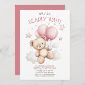 ピンクbearly待ちクマ赤ちゃんシャワー 招待状 (正面/裏面)
