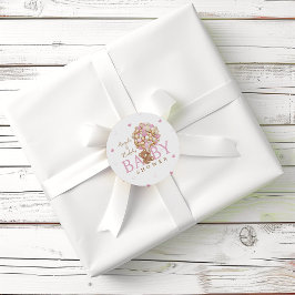 ピンクbearly待ちテディベア気球ベビーシャワー ラウンドシール