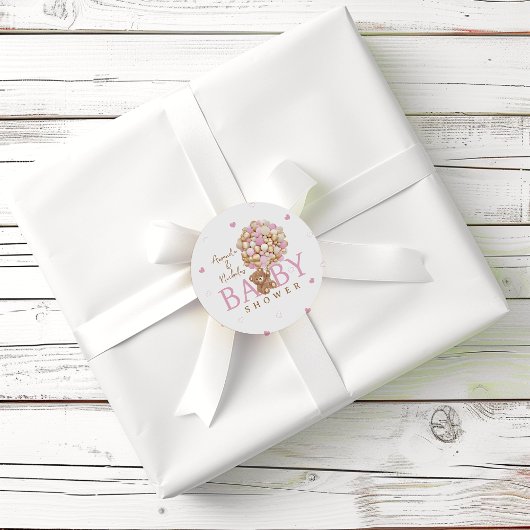 ピンクbearly待ちテディベア気球ベビーシャワー ラウンドシール