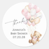 ピンクbearly wait赤ちゃん女の子シャワーお願いありがとう ラウンドシール (正面)