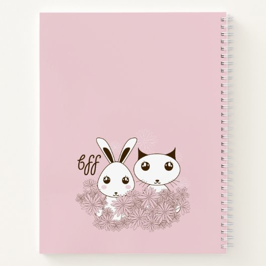 ピンクBFFかわいい漫画の子猫とバニーの子供のスケッチ ノートブック (裏面)