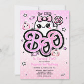 ピンクBOOリトル幽霊ハロウィーン誕生日パーティー 招待状 (正面)