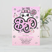 ピンクBOOリトル幽霊ハロウィーン誕生日パーティー 招待状 (スタンド正面)