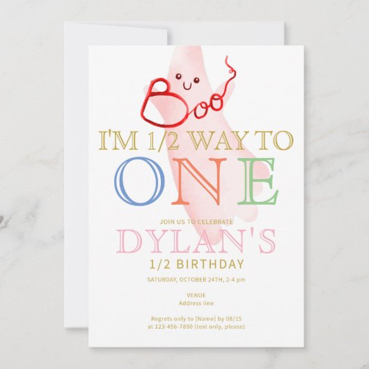 ピンクBOO私は1つの6ヶ月の女の子の誕生日の半分に 招待状 (正面)