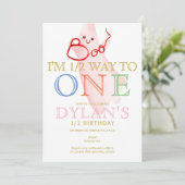 ピンクBOO私は1つの6ヶ月の女の子の誕生日の半分に 招待状 (スタンド正面)