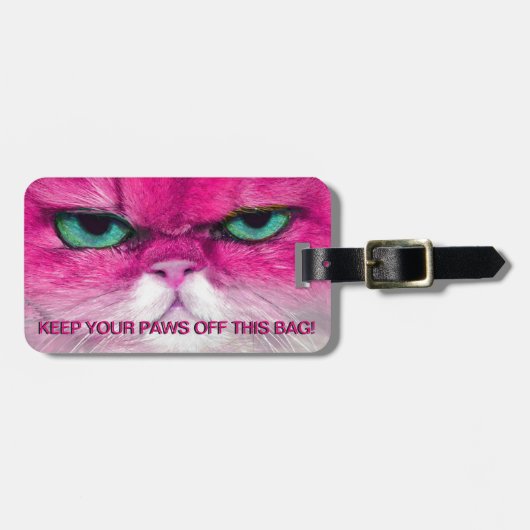 ピンクCATを怒って下さい、CATの荷物のラベルを離れて足を保って下さい ラゲッジタグ (正面横)