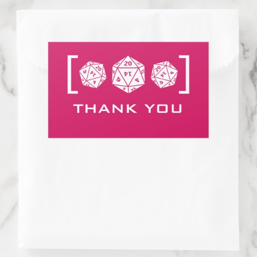 ピンクD20サイコロゲーマーありがとうステッカー 長方形シール (バッグ)