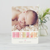 ピンクHELLOタイポグラフィベビーガール誕生デザイン誕生 案内状 (スタンド正面)