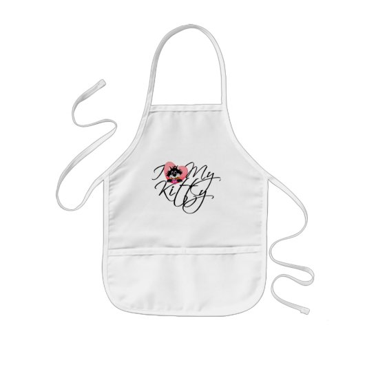 ピンクIが大好き子猫Tシャツとギフト 子供用エプロン (正面)